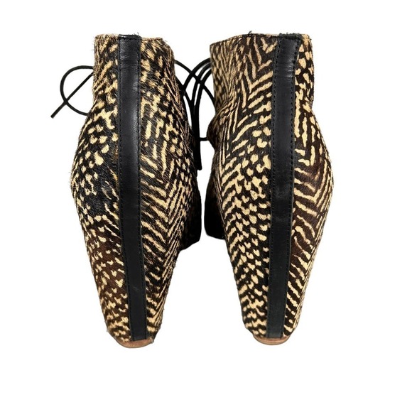 80%20 Womens Booties 10 Animal Fur Print Lace Up Cute Out Wedge Heel Boots Shoes - Picture 5 of 9
